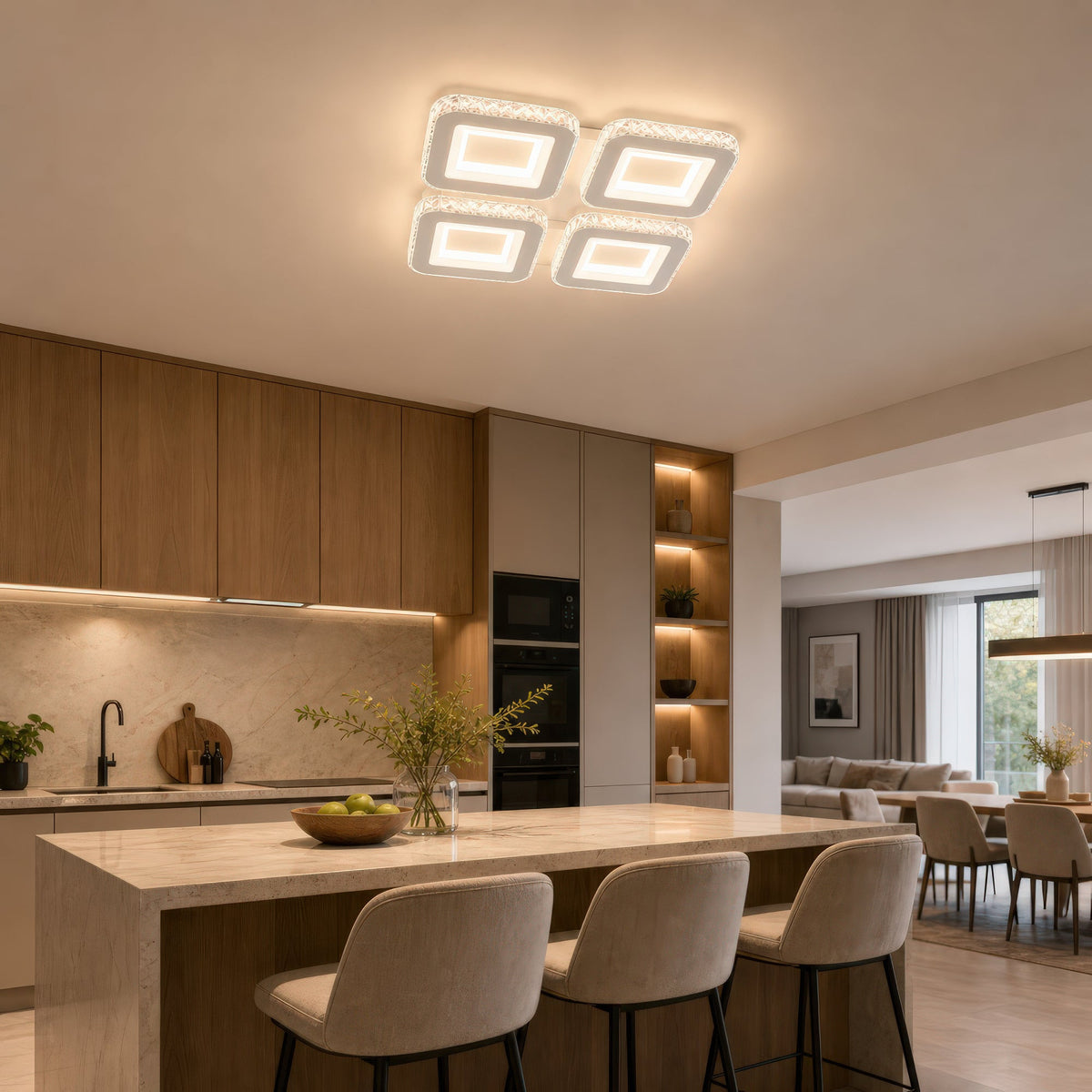 LED luster s diaľkovým ovládačom a krištáľom LEILA RGB 69 W, 4 štvorce, studené/teplé/neutrálne svetlo, stmívateľný, biela farba, imaginea 14