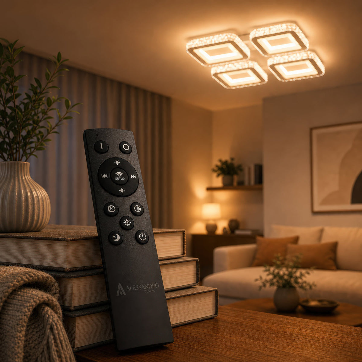 LED luster s diaľkovým ovládačom a krištáľom LEILA RGB 69 W, 4 štvorce, studené/teplé/neutrálne svetlo, stmívateľný, biela farba, imaginea 3