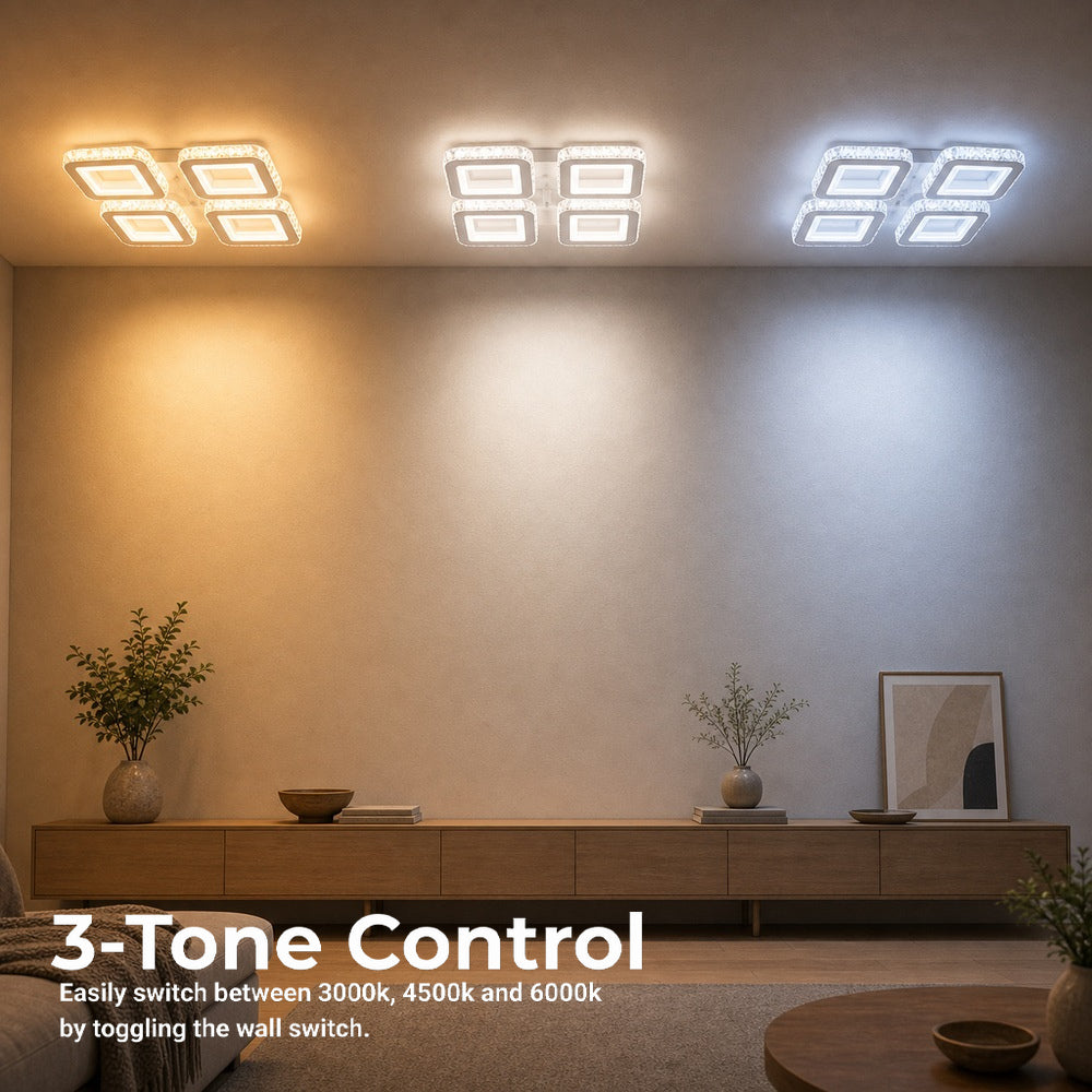 LED luster s diaľkovým ovládačom a krištáľom LEILA RGB 69 W, 4 štvorce, studené/teplé/neutrálne svetlo, stmívateľný, biela farba, imaginea 5