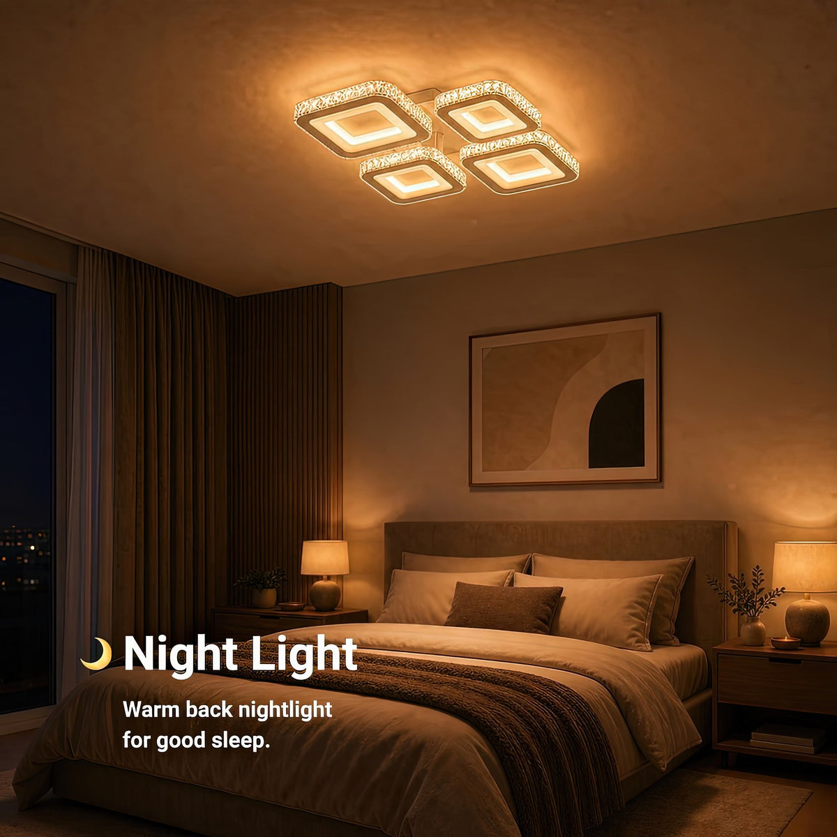 LED luster s diaľkovým ovládačom a krištáľom LEILA RGB 69 W, 4 štvorce, studené/teplé/neutrálne svetlo, stmívateľný, biela farba, imaginea 6