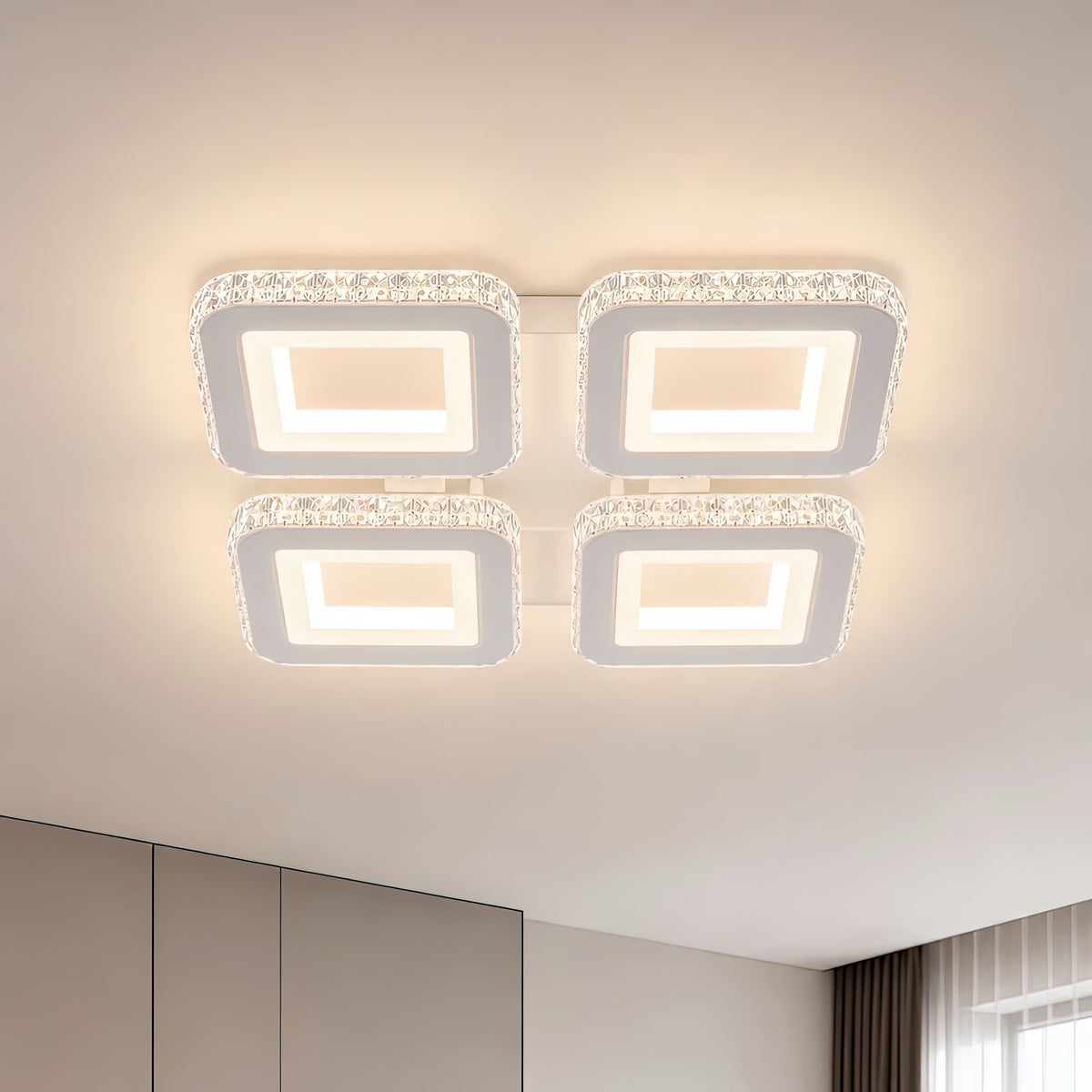 LED luster s diaľkovým ovládačom a krištáľom LEILA RGB 69 W, 4 štvorce, studené/teplé/neutrálne svetlo, stmívateľný, biela farba, imaginea 8