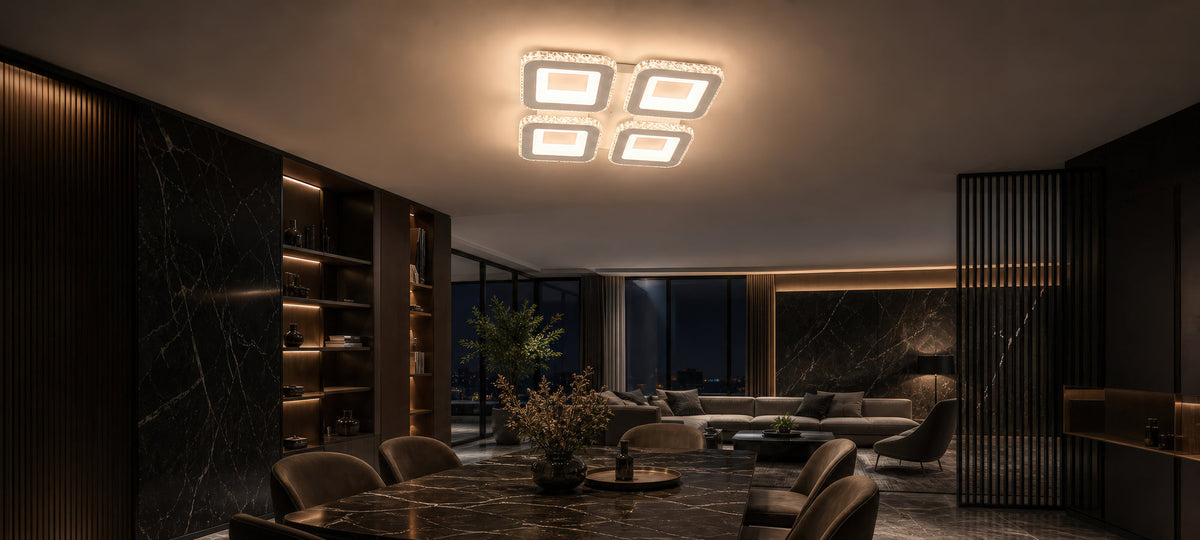 LED luster s diaľkovým ovládačom a krištáľom LEILA RGB 69 W, 4 štvorce, studené/teplé/neutrálne svetlo, stmívateľný, biela farba, imaginea 15