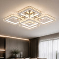 Lustra LED cu telecomanda cu cristal QUADRIA SUPREMO RGB, 143W, 5 Patrate, lumina Rece/Calda/Neutra, Dimabila, Crom Lucios