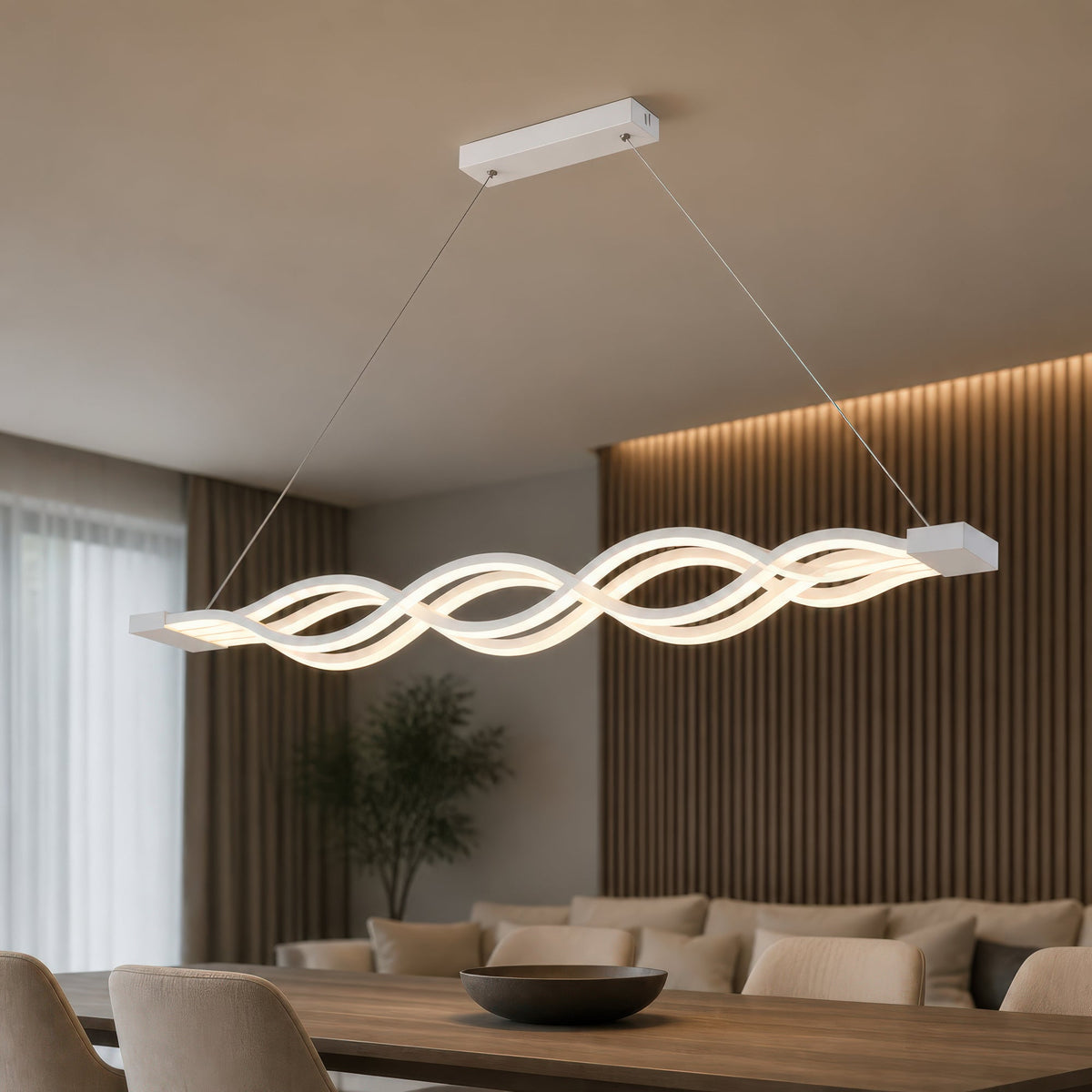 Lustra LED suspendata cu telecomanda WAVE 89W, Liniara, lumina Rece/Calda/Neutra, Dimabila, Alb, Inaltime Reglabila, imaginea 1