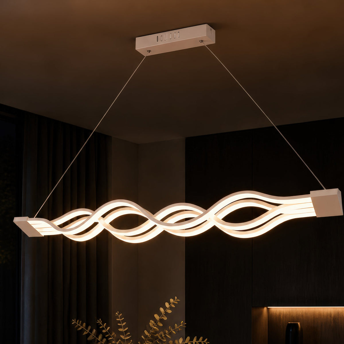 Lustra LED suspendata cu telecomanda WAVE 89W, Liniara, lumina Rece/Calda/Neutra, Dimabila, Alb, Inaltime Reglabila, imaginea 9