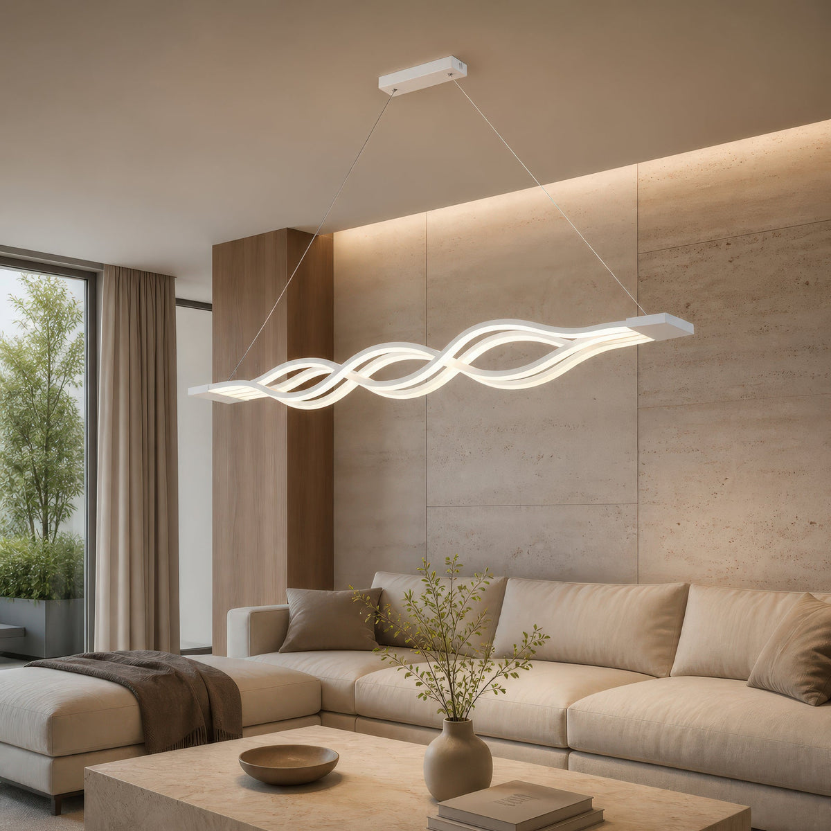 Lustra LED suspendata cu telecomanda WAVE 89W, Liniara, lumina Rece/Calda/Neutra, Dimabila, Alb, Inaltime Reglabila, imaginea 10