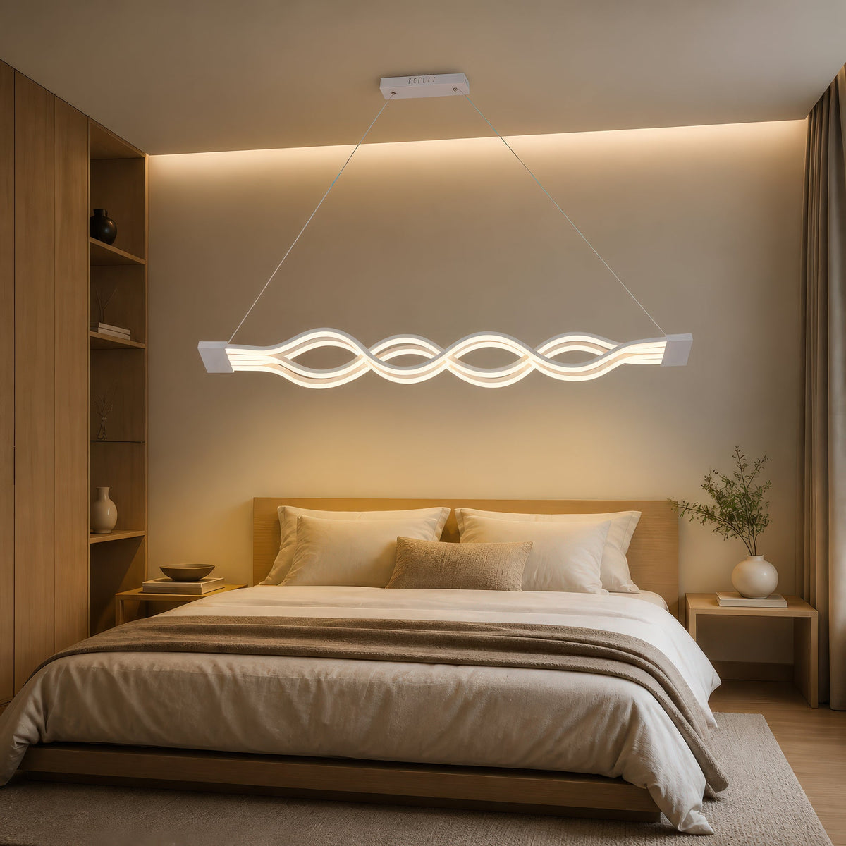 Lustra LED suspendata cu telecomanda WAVE 89W, Liniara, lumina Rece/Calda/Neutra, Dimabila, Alb, Inaltime Reglabila, imaginea 11