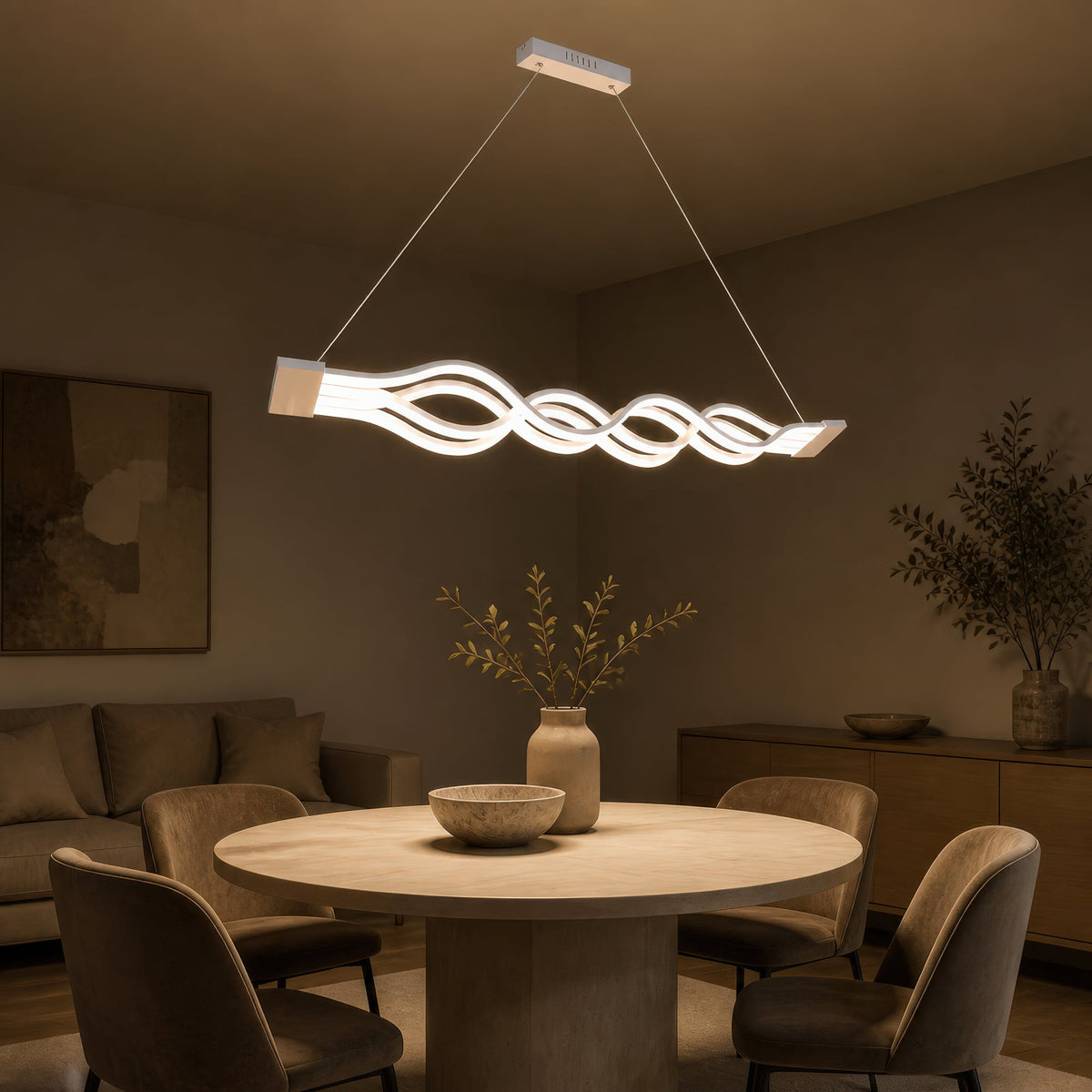 Lustra LED suspendata cu telecomanda WAVE 89W, Liniara, lumina Rece/Calda/Neutra, Dimabila, Alb, Inaltime Reglabila, imaginea 12