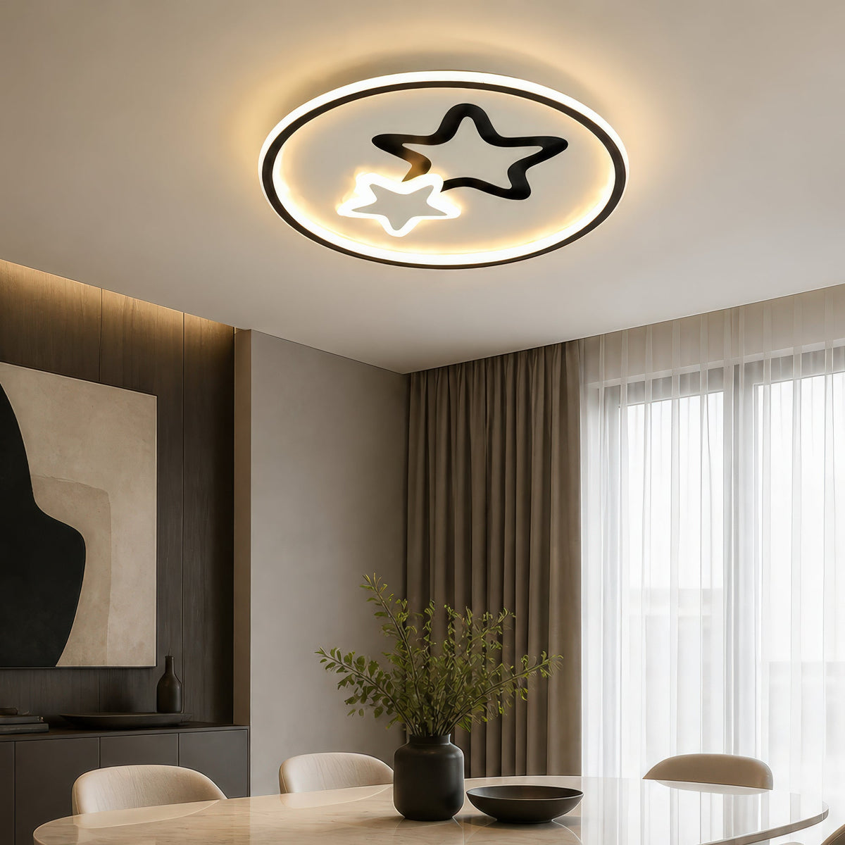 Lustra LED cu telecomanda EMELIANA 57W, Stea, lumina Rece/Calda/Neutra, Dimabila, Negru