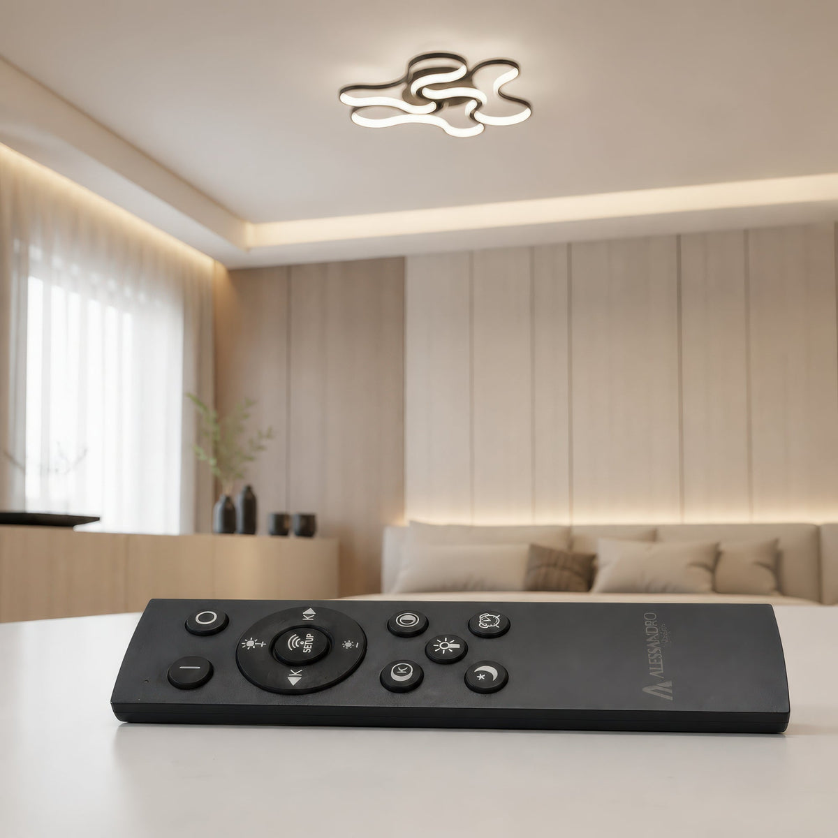 Lustra LED cu telecomanda ORMS Eleganza, 3000K/4000K/6000K, 126W, Metal și Plastic, Negru