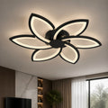 Lustra LED cu telecomanda si cristal FLORA 82W, 6 Petale, lumina Rece/Calda/Neutra, Dimabila, Negru