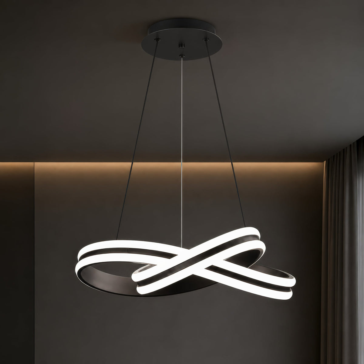 Lustra LED suspendata cu telecomanda INFINITY LOOP 61W, lumina Rece/Calda/Neutra, Dimabila, Negru, Inaltime Reglabila
