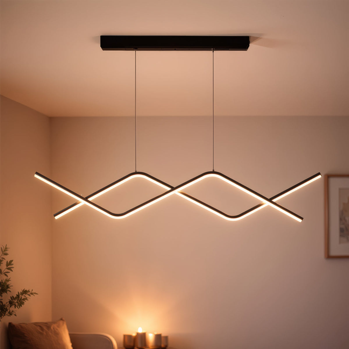 Závesný LED luster s diaľkovým ovládačom ZIGZAG 27 W, studené/teplé/neuterálne svetlo, stmívateľný, čierny, nastaviteľná výška, imaginea 1