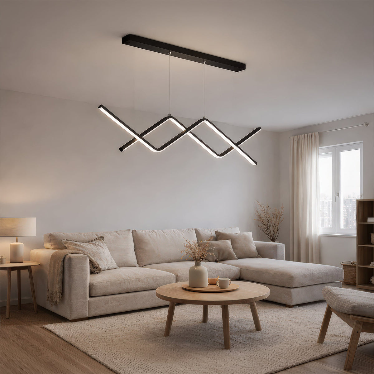 Závesný LED luster s diaľkovým ovládačom ZIGZAG 27 W, studené/teplé/neuterálne svetlo, stmívateľný, čierny, nastaviteľná výška, imaginea 11
