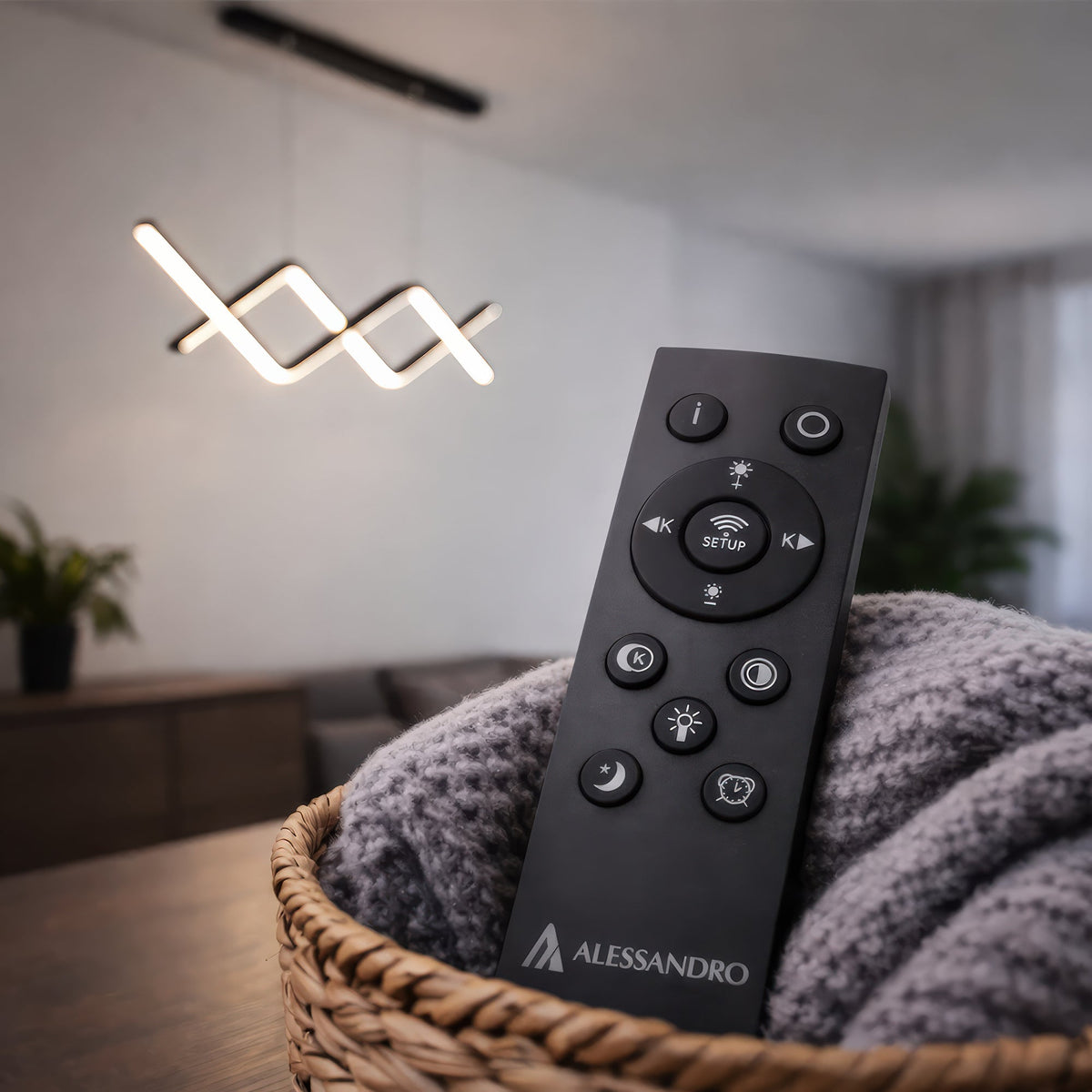 Závesný LED luster s diaľkovým ovládačom ZIGZAG 27 W, studené/teplé/neuterálne svetlo, stmívateľný, čierny, nastaviteľná výška, imaginea 3