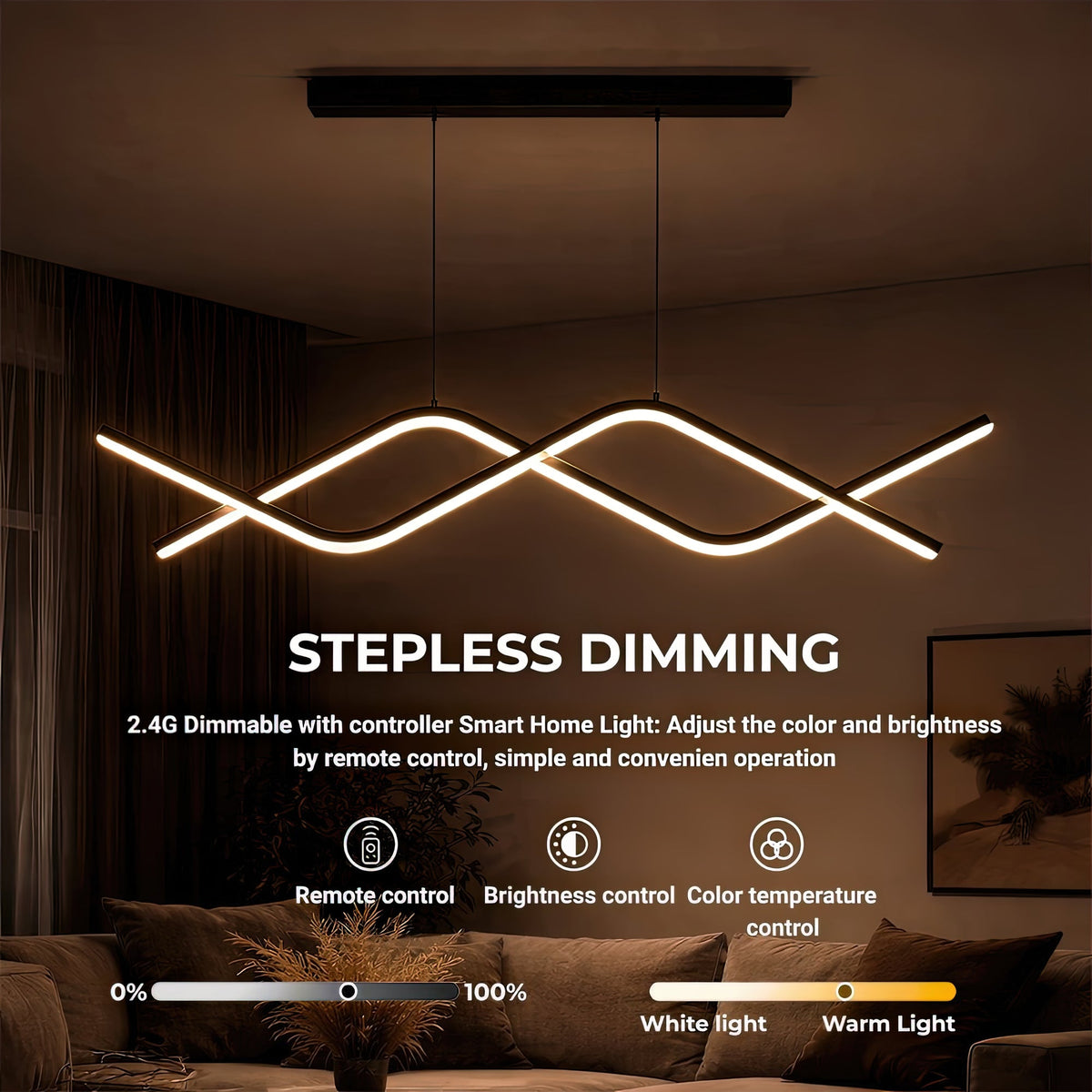 Závesný LED luster s diaľkovým ovládačom ZIGZAG 27 W, studené/teplé/neuterálne svetlo, stmívateľný, čierny, nastaviteľná výška, imaginea 4