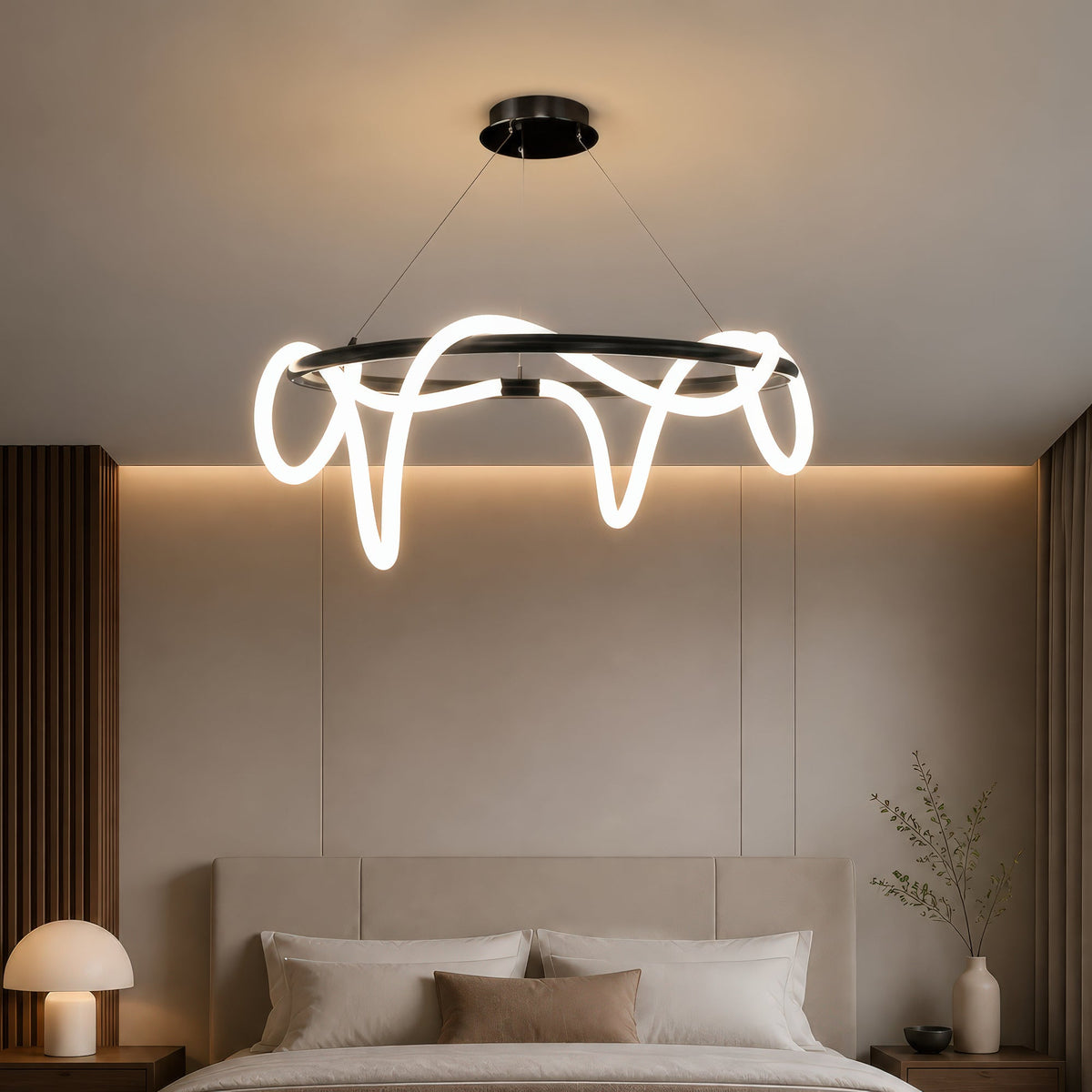 Lustra LED DIVINO Negru 91W cu Tub Silicon Flexibil, Diametru 60cm – Lumina Reglabila 3000K/4000K/6000K