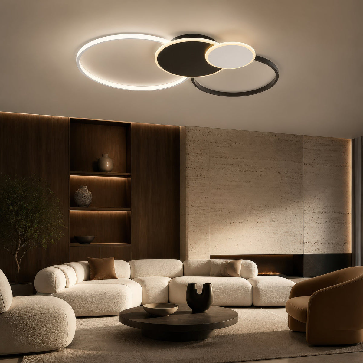 LED luster s diaľkovým ovládačom KILLIAN 80W, 4 kruhy, studené/teplé/neutrálne svetlo, stm dimovateľný, čierny-biela farba, imaginea 10
