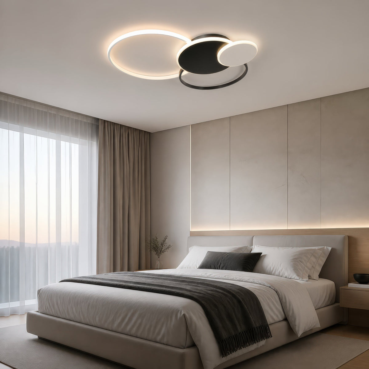 LED luster s diaľkovým ovládačom KILLIAN 80W, 4 kruhy, studené/teplé/neutrálne svetlo, stm dimovateľný, čierny-biela farba, imaginea 11