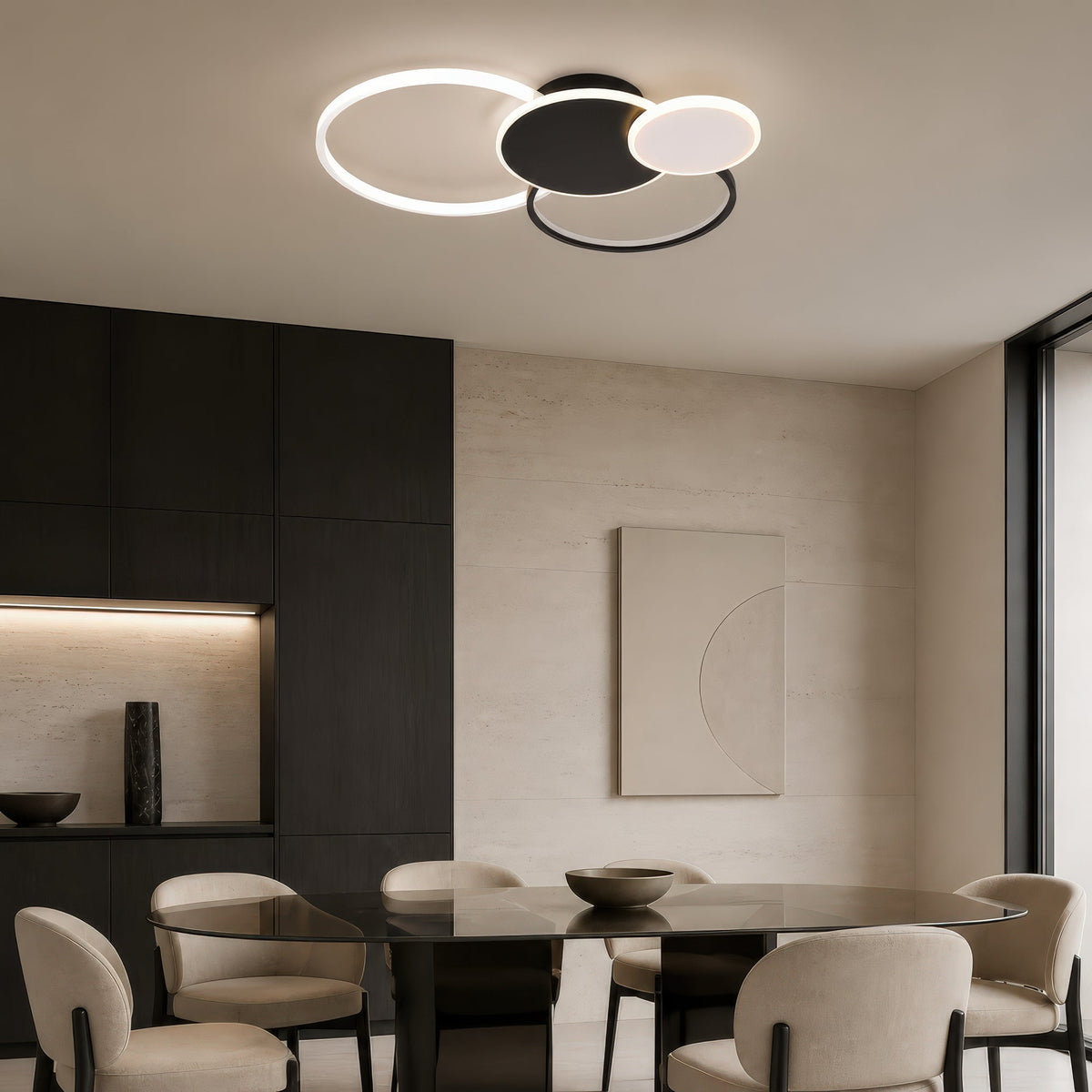LED luster s diaľkovým ovládačom KILLIAN 80W, 4 kruhy, studené/teplé/neutrálne svetlo, stm dimovateľný, čierny-biela farba, imaginea 12