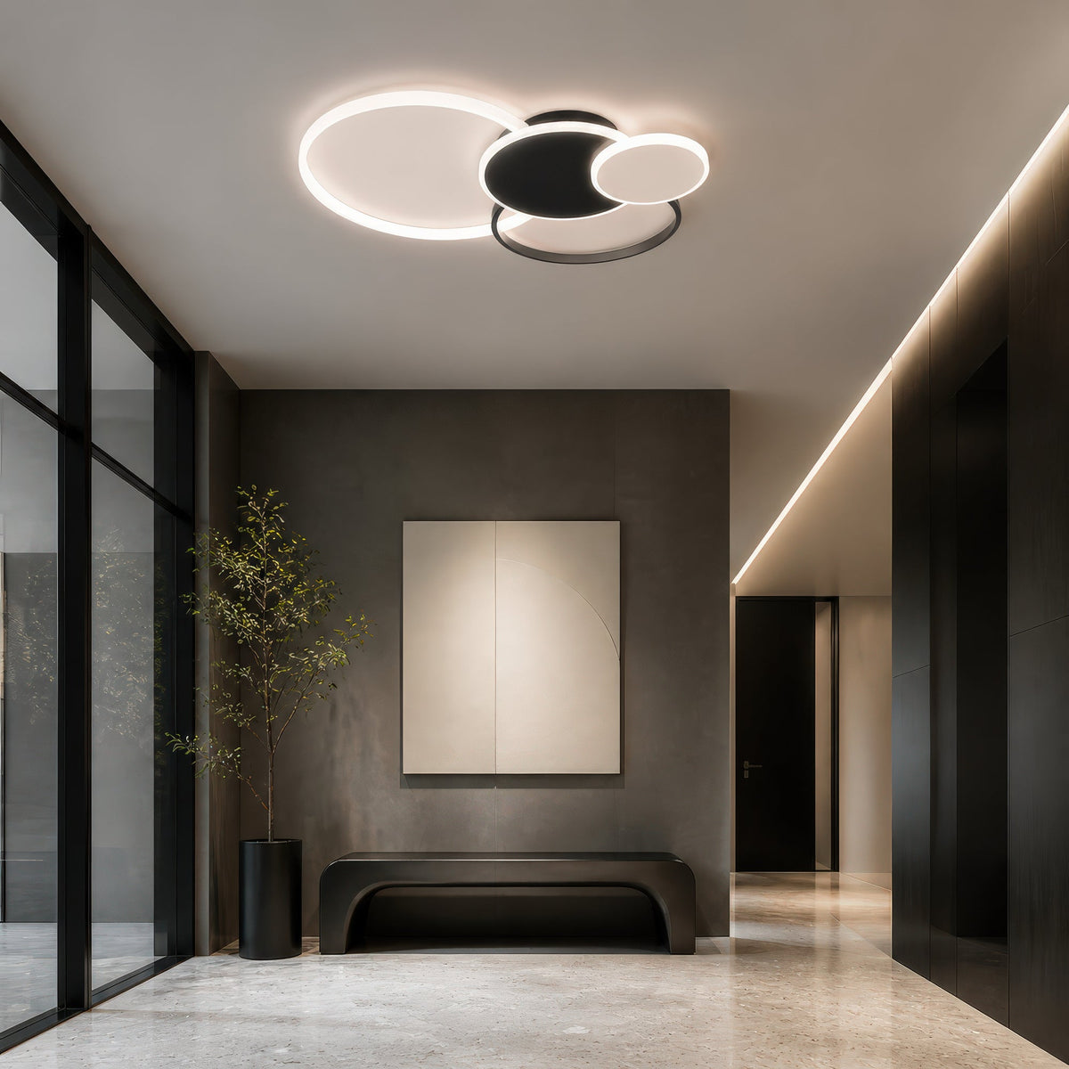 LED luster s diaľkovým ovládačom KILLIAN 80W, 4 kruhy, studené/teplé/neutrálne svetlo, stm dimovateľný, čierny-biela farba, imaginea 13