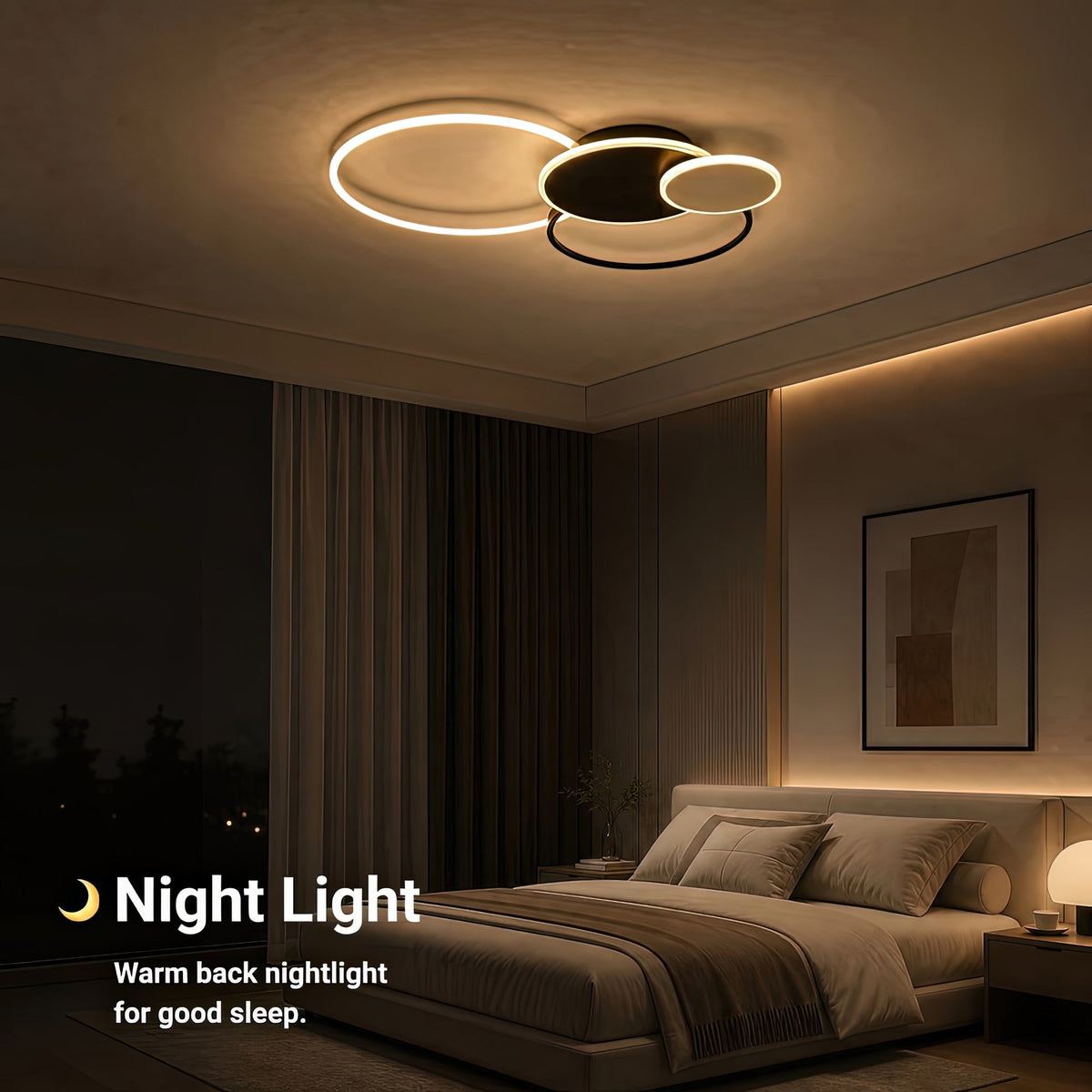 LED luster s diaľkovým ovládačom KILLIAN 80W, 4 kruhy, studené/teplé/neutrálne svetlo, stm dimovateľný, čierny-biela farba, imaginea 6