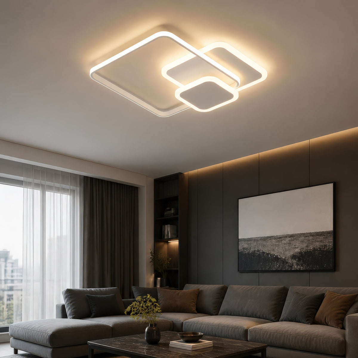 LED luster s diaľkovým ovládačom ANEMONA 71 W, 3 štvorce, studené/teplé/neuterálne svetlo, stmívateľný, biela farba, kov a akryl, imaginea 8