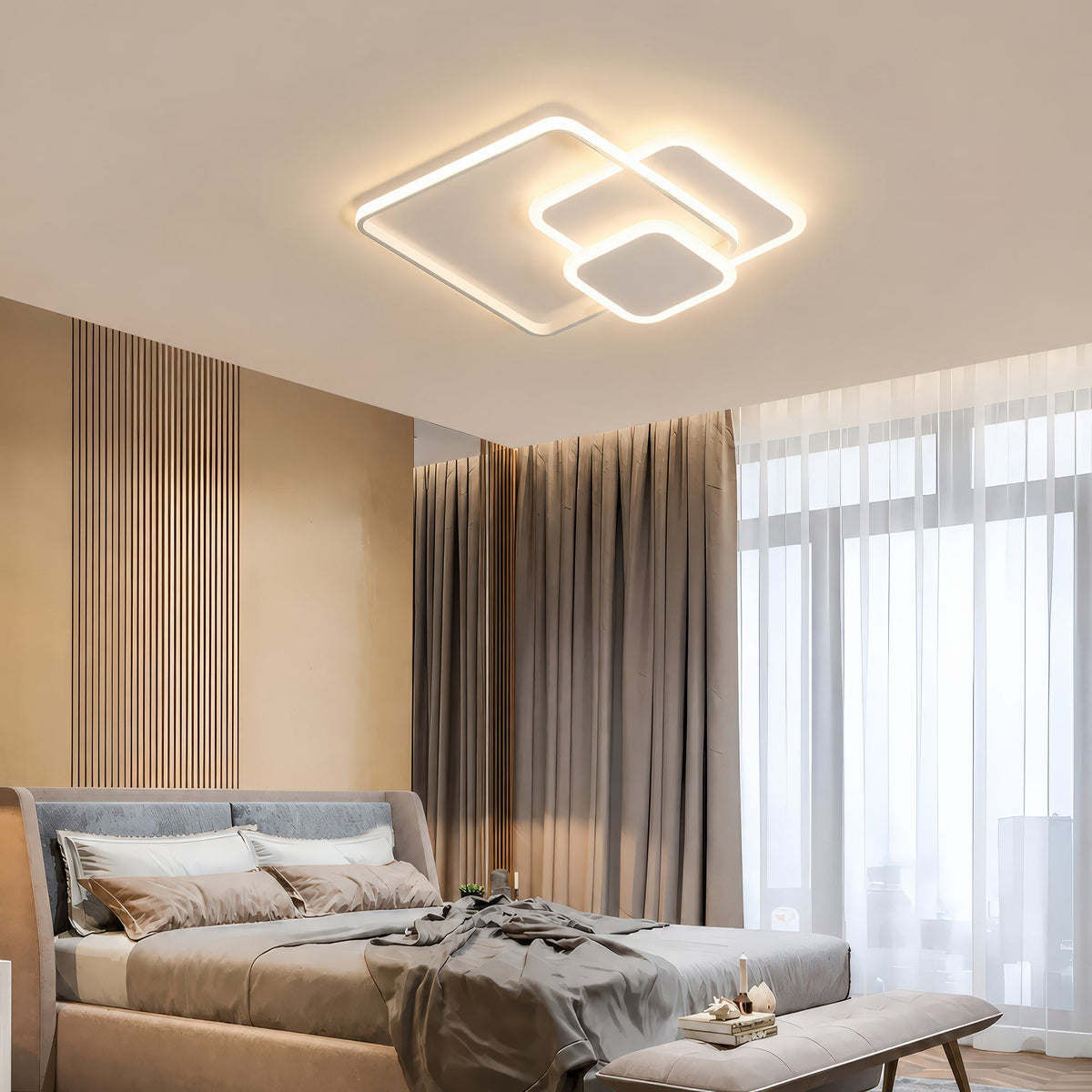 LED luster s diaľkovým ovládačom ANEMONA 71 W, 3 štvorce, studené/teplé/neuterálne svetlo, stmívateľný, biela farba, kov a akryl, imaginea 9