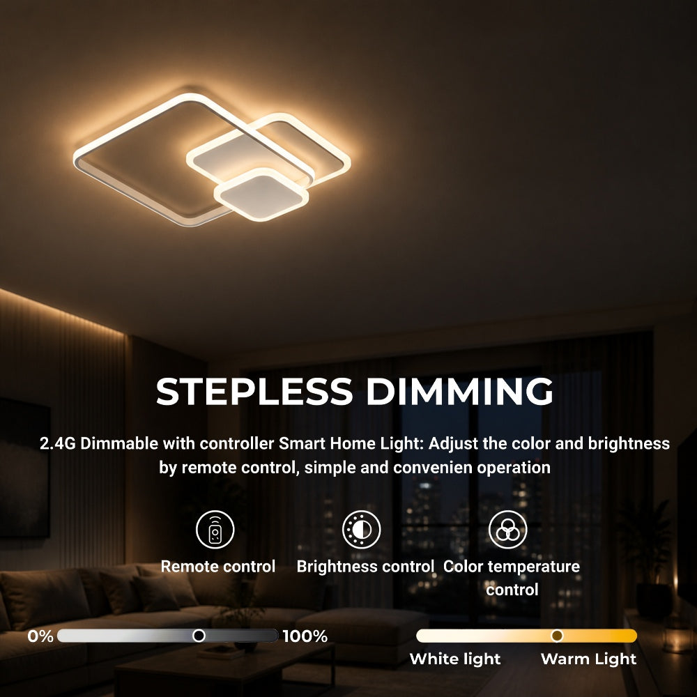 LED luster s diaľkovým ovládačom ANEMONA 71 W, 3 štvorce, studené/teplé/neuterálne svetlo, stmívateľný, biela farba, kov a akryl, imaginea 4
