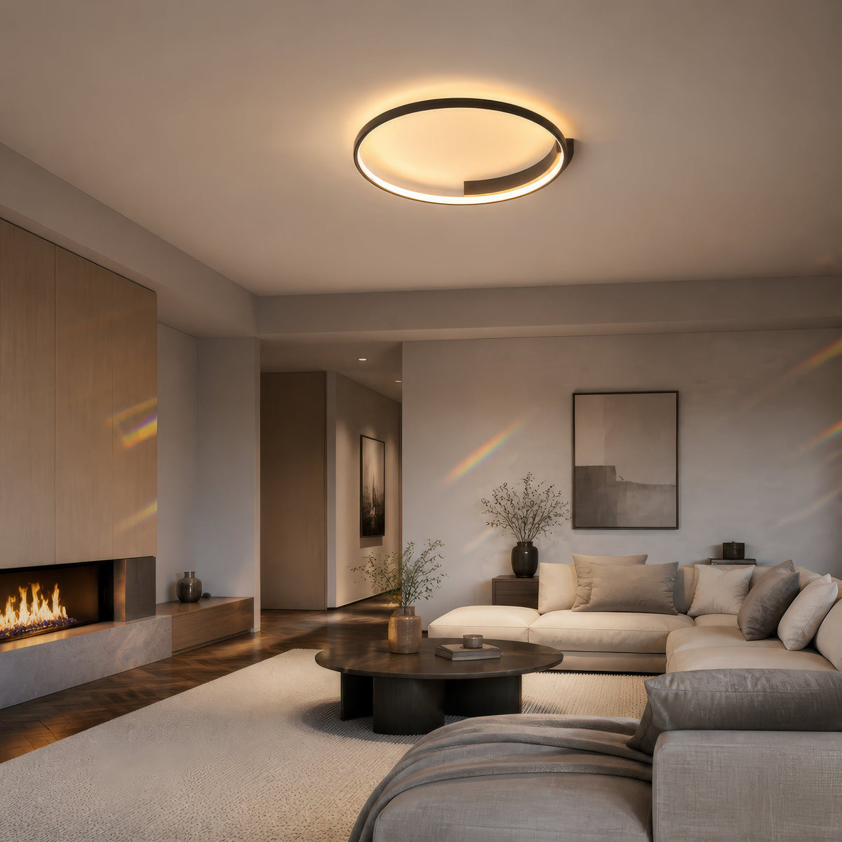LETIZIA 34W LED Chandelier with Remote Control, Round, Cool/Warm/Neutral Light, Dimmable, Black, imaginea 11