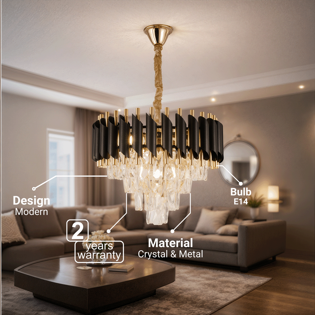 Candelabru Cristal VERSAILLES Nobile 5xE14, Diametru 40cm, Auriu Lucios si Negru, imaginea 3