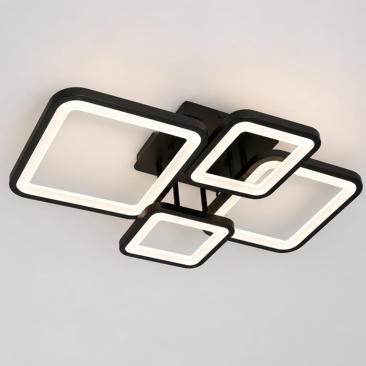 ELLA 67W LED Chandelier with Remote Control, 4 Squares, Cool/Warm/Neutral Light, Dimmable, Black, Metal and Acrylic, imaginea 9