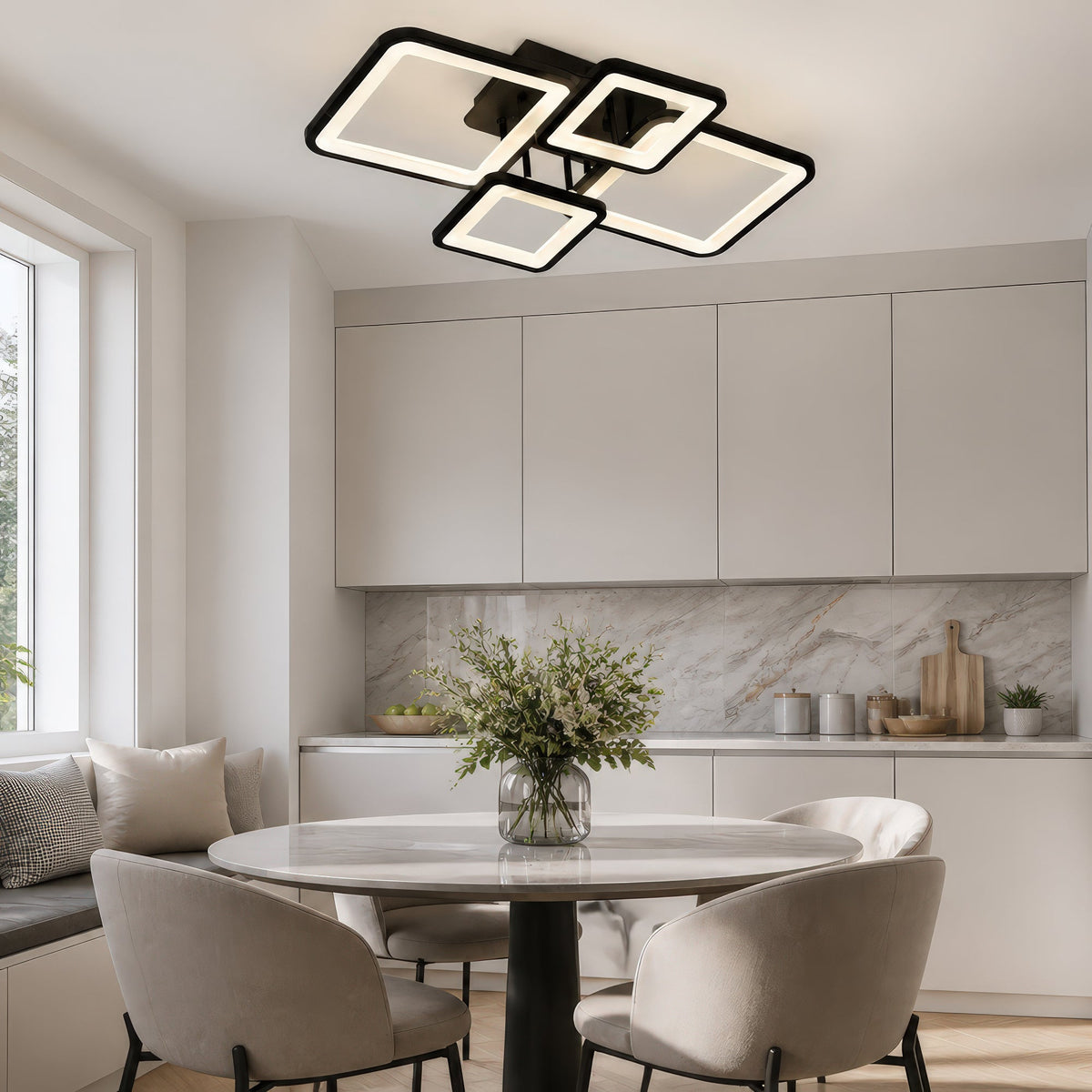 ELLA 67W LED Chandelier with Remote Control, 4 Squares, Cool/Warm/Neutral Light, Dimmable, Black, Metal and Acrylic, imaginea 11