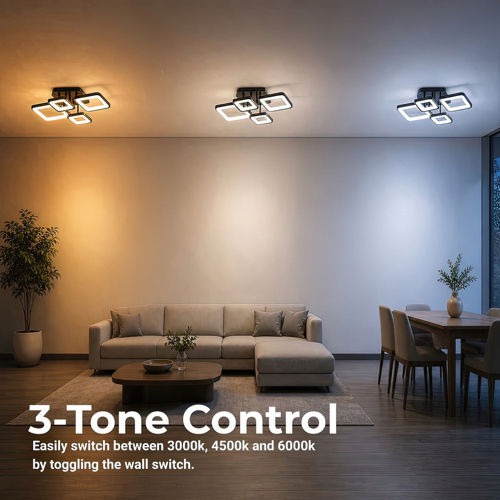 Lustra LED cu telecomanda ELLA 67W, 4 Patrate, lumina Rece/Calda/Neutra, Dimabila, Negru, Metal si Acril, imaginea 5