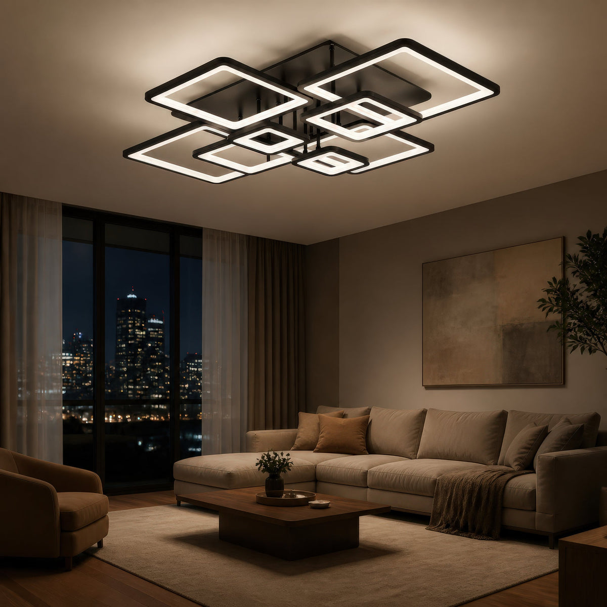 LED luster s diaľkovým ovládačom ELLA 186W, 8 štvorcov, studené/teplé/neuterálne svetlo, stmívateľný, čierny, imaginea 1