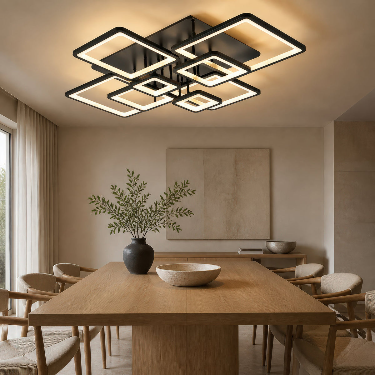 ELLA 186W LED Chandelier with Remote Control, 8 Squares, Cool/Warm/Neutral Light, Dimmable, Black, imaginea 10