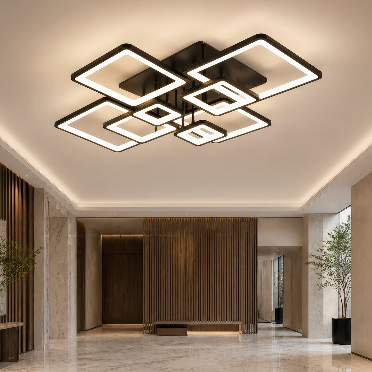 ELLA 186W LED Chandelier with Remote Control, 8 Squares, Cool/Warm/Neutral Light, Dimmable, Black, imaginea 12