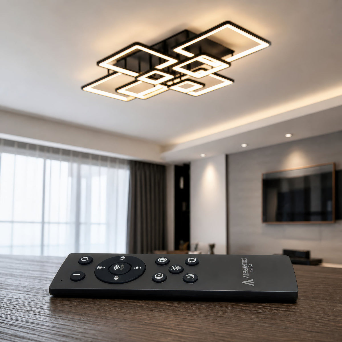 LED luster s diaľkovým ovládačom ELLA 186W, 8 štvorcov, studené/teplé/neuterálne svetlo, stmívateľný, čierny, imaginea 3