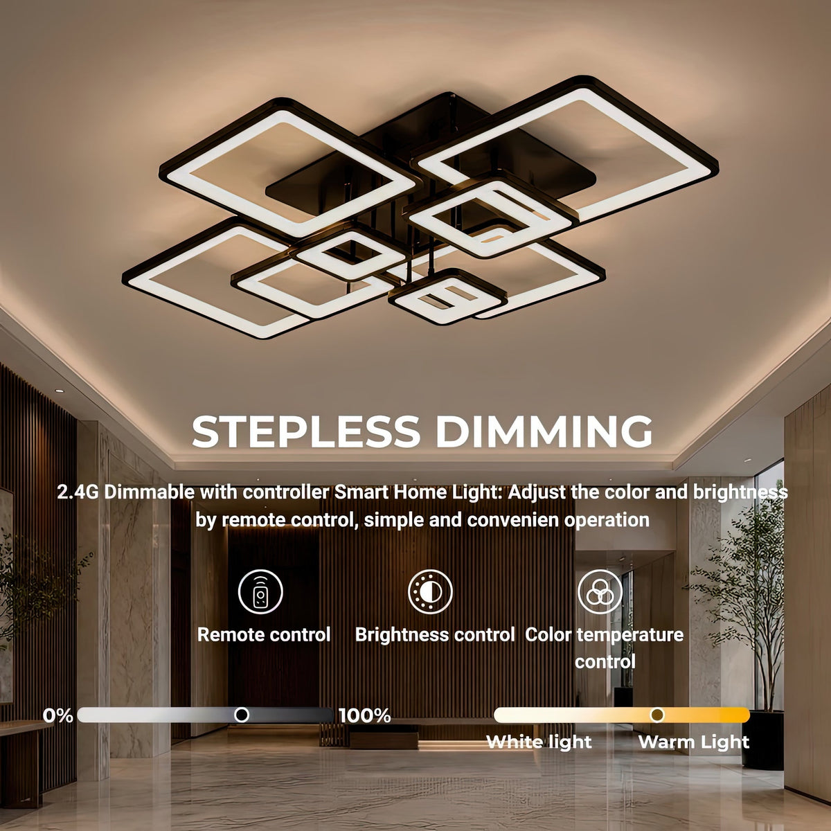 LED luster s diaľkovým ovládačom ELLA 186W, 8 štvorcov, studené/teplé/neuterálne svetlo, stmívateľný, čierny, imaginea 4