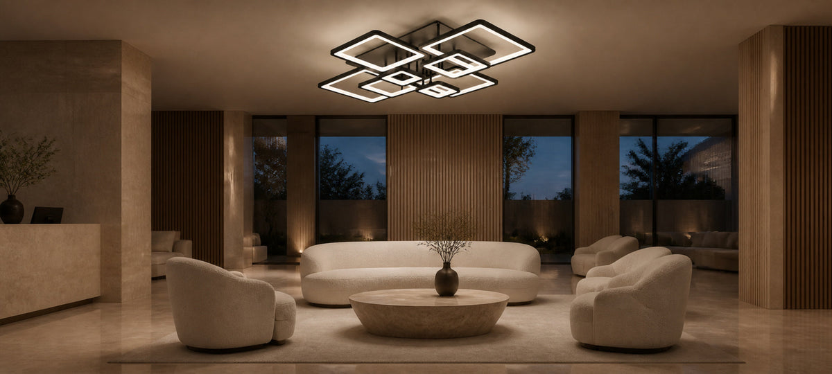 ELLA 186W LED Chandelier with Remote Control, 8 Squares, Cool/Warm/Neutral Light, Dimmable, Black, imaginea 14