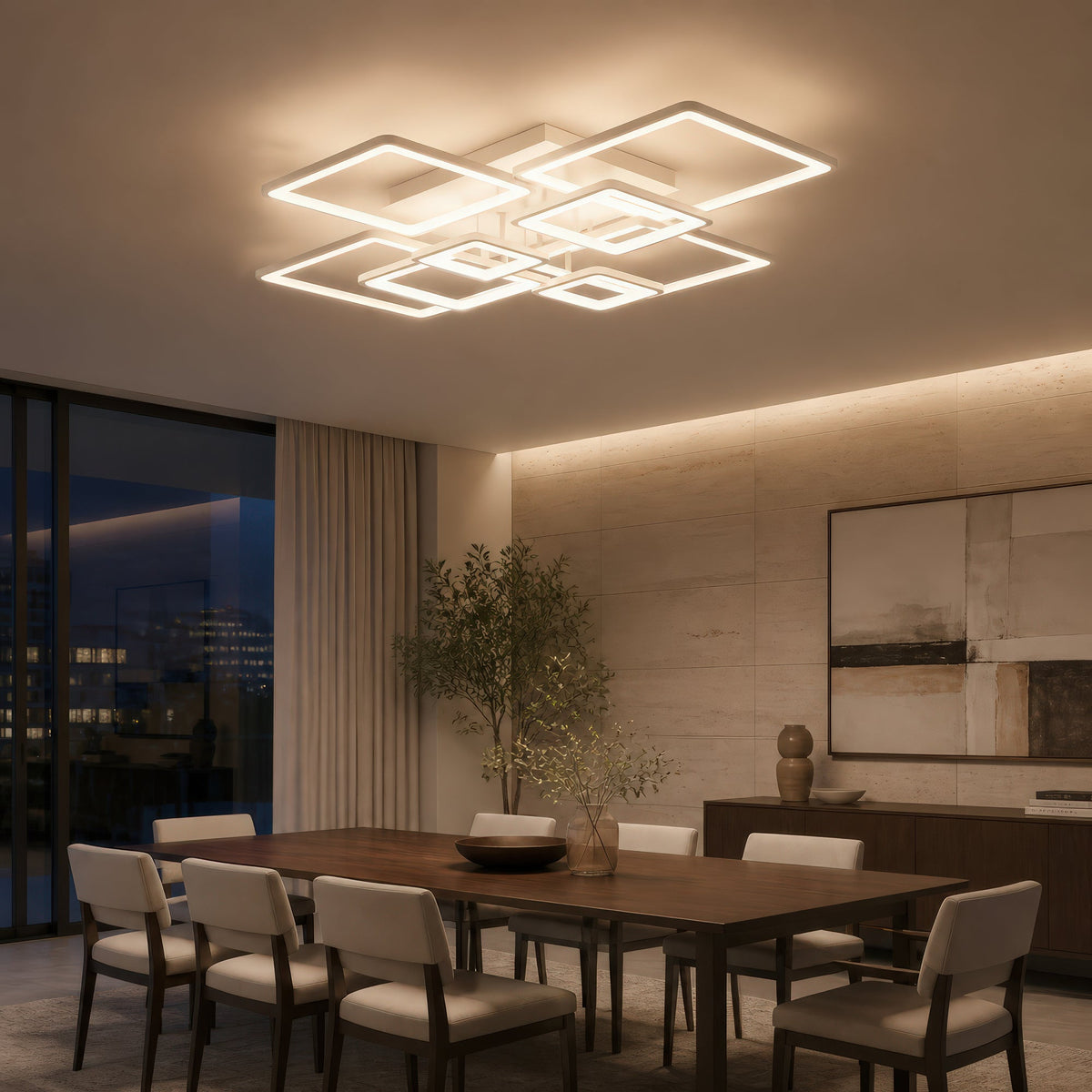 Lustra LED cu telecomanda ELLA 187W, 8 Patrate, lumina Rece/Calda/Neutra, Dimabila, Alb, Metal si Acril, imaginea 11