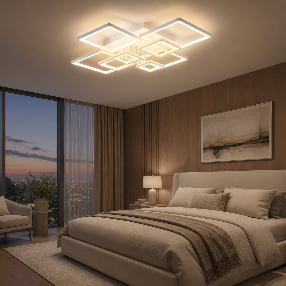 Lustra LED cu telecomanda ELLA 187W, 8 Patrate, lumina Rece/Calda/Neutra, Dimabila, Alb, Metal si Acril, imaginea 12