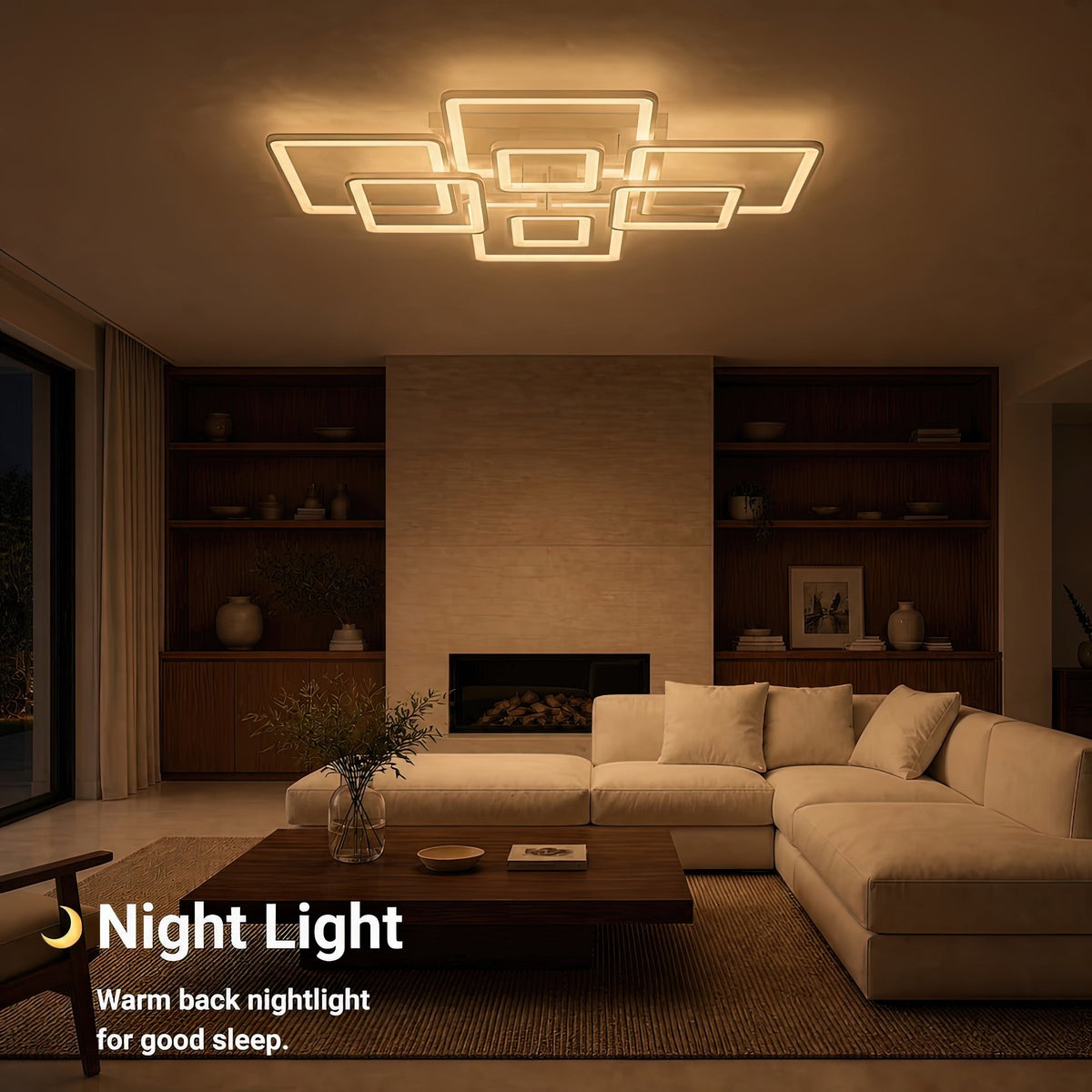 Lustra LED cu telecomanda ELLA 187W, 8 Patrate, lumina Rece/Calda/Neutra, Dimabila, Alb, Metal si Acril, imaginea 6