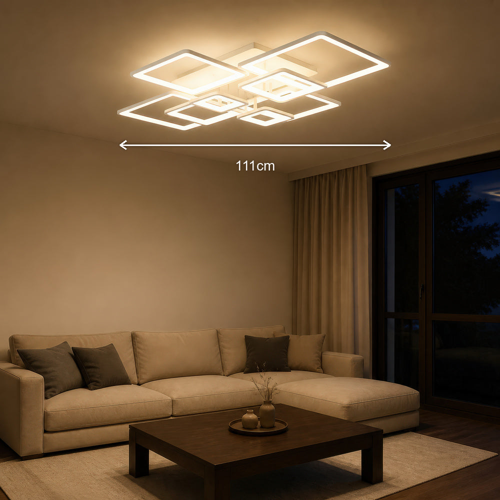 Lustra LED cu telecomanda ELLA 187W, 8 Patrate, lumina Rece/Calda/Neutra, Dimabila, Alb, Metal si Acril, imaginea 7