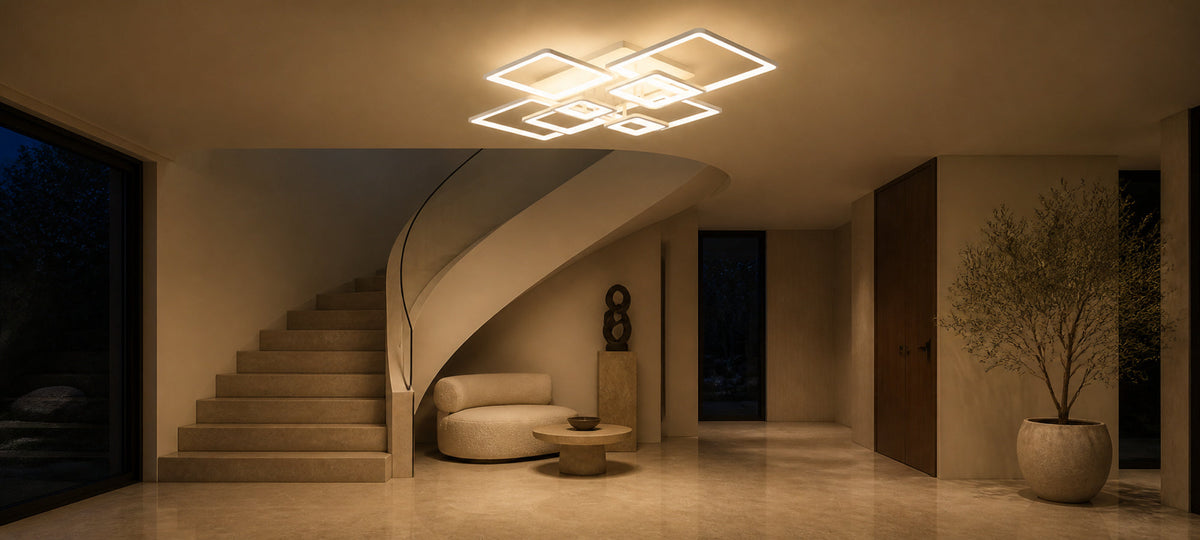 Lustra LED cu telecomanda ELLA 187W, 8 Patrate, lumina Rece/Calda/Neutra, Dimabila, Alb, Metal si Acril, imaginea 14