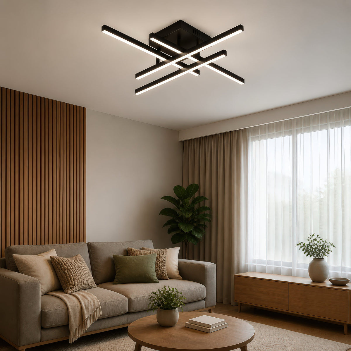 Lustra LED cu Telecomanda LINEX, 52W, 4 Elemente, Liniara, lumina Rece/Calda/Neutra, Dimabila, Negru, imaginea 1