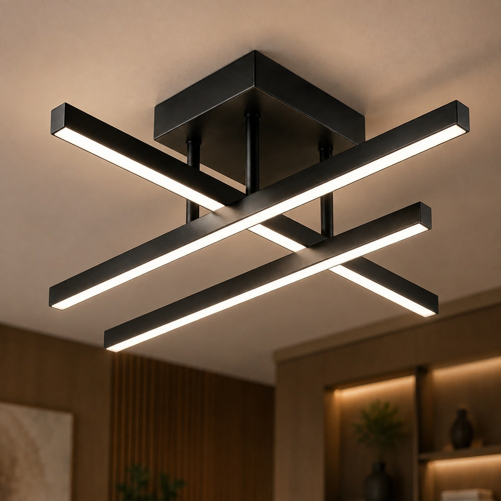 Lustra LED cu Telecomanda LINEX, 52W, 4 Elemente, Liniara, lumina Rece/Calda/Neutra, Dimabila, Negru, imaginea 8