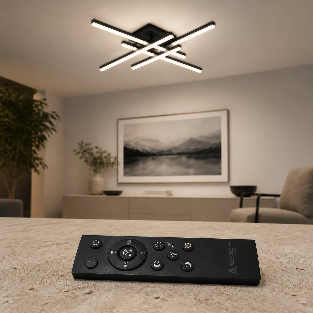 Lustra LED cu Telecomanda LINEX, 52W, 4 Elemente, Liniara, lumina Rece/Calda/Neutra, Dimabila, Negru, imaginea 3
