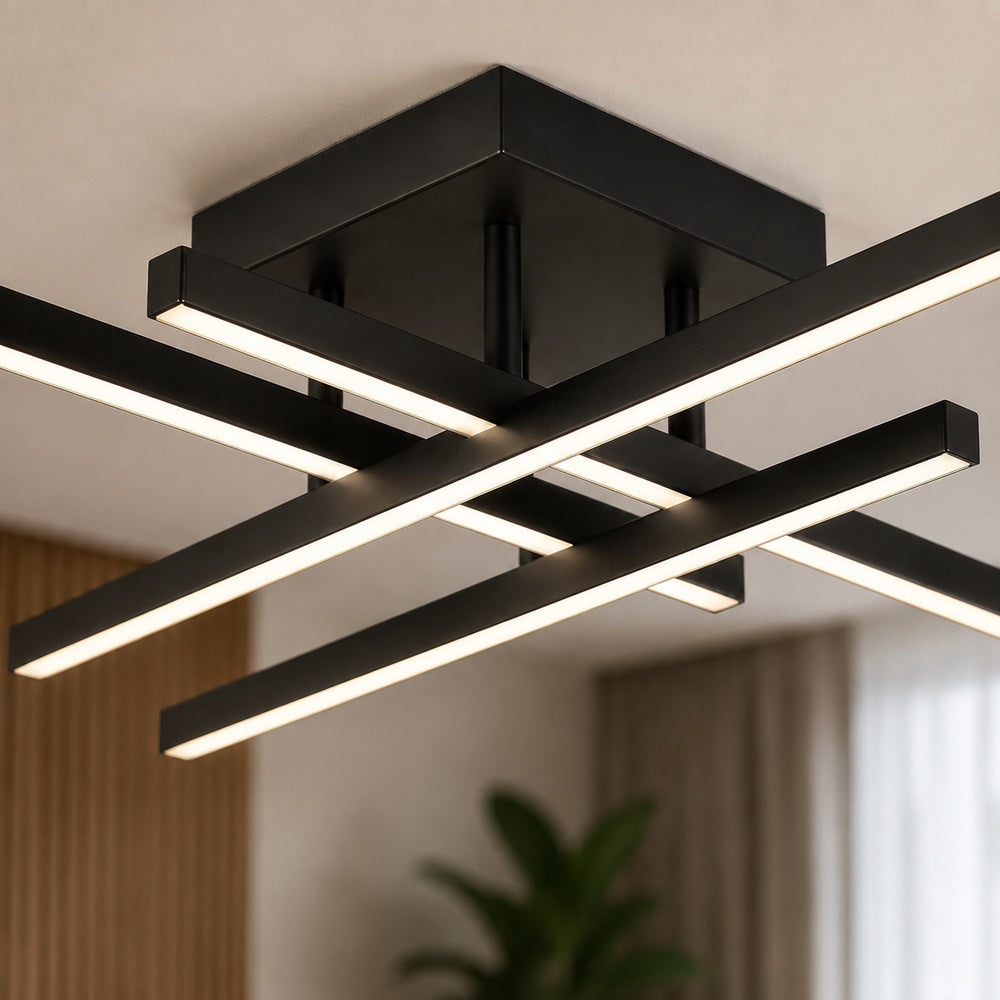 Lustra LED cu Telecomanda LINEX, 52W, 4 Elemente, Liniara, lumina Rece/Calda/Neutra, Dimabila, Negru, imaginea 2