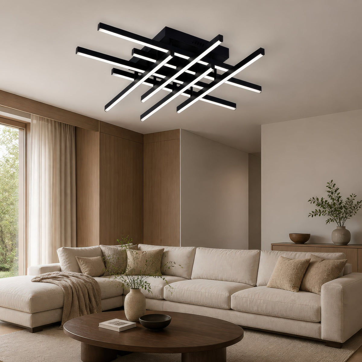 Lustra LED cu Telecomanda LINEX, 108W, 8 elemente, Lumina Rece/Calda/Neutra, Dimabila, Negru, imaginea 1
